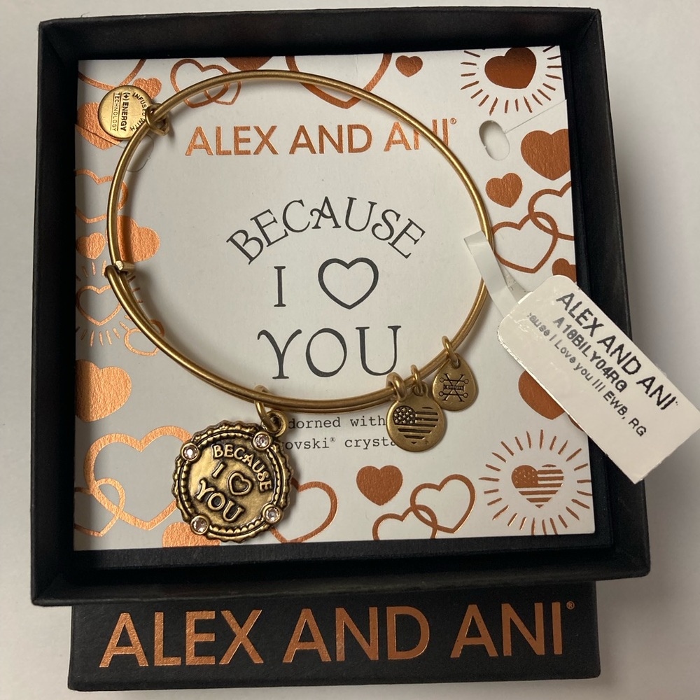 Alex and Ani Because I Love You Charm Bangle Bracelet Swarovski Crystal NEW BOX